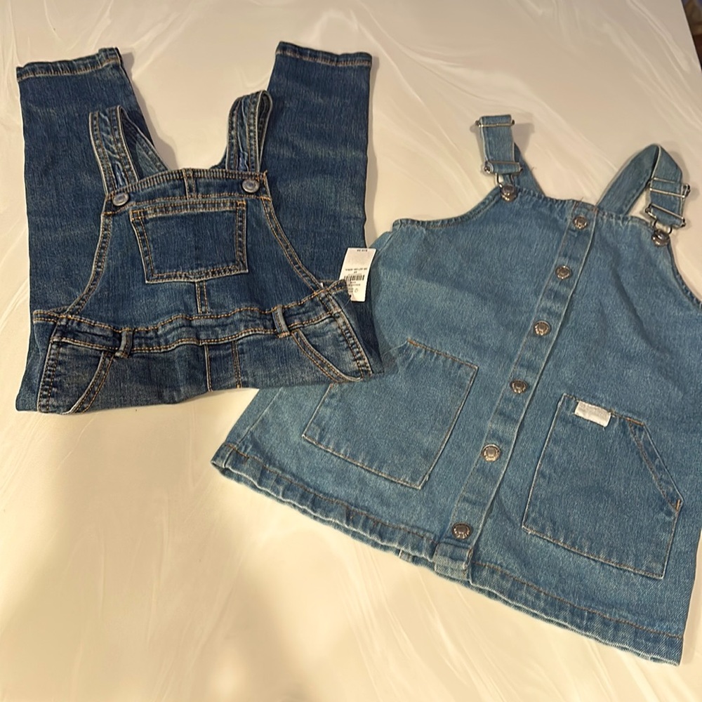 Denim overalls - one pants and one dress. Brand new! Size 4T